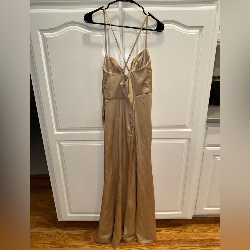 Azazie Gold Satin Cowl Slip Maxi Dress - Picture 2 of 3